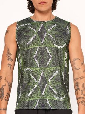 iHeartRaves Black and Green Geometric Tank